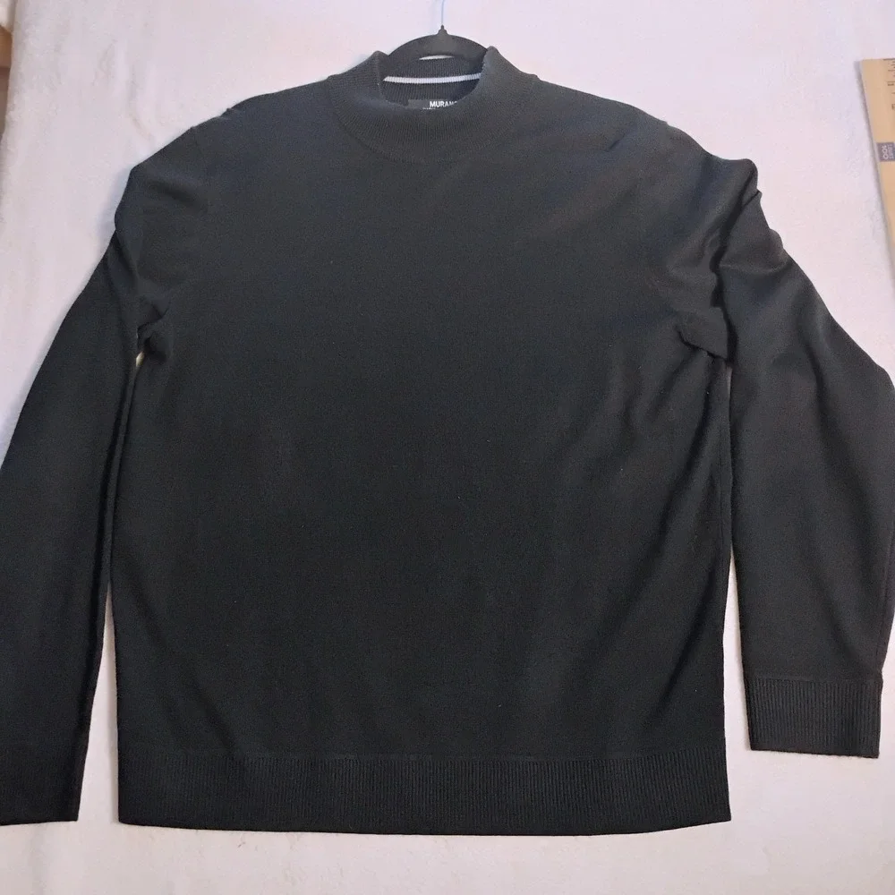 Murano Sweater Mens Large Black Crewneck Pullover Modern Performance Acrylic